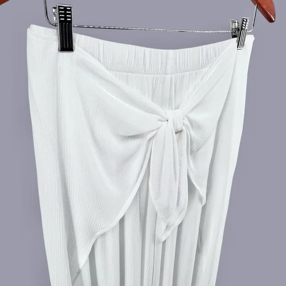 Kona Sol NWT Split Wide Leg Tie Front Pants Sz M White Gauzy Swim Cover Up Sheer - Picture 5 of 15